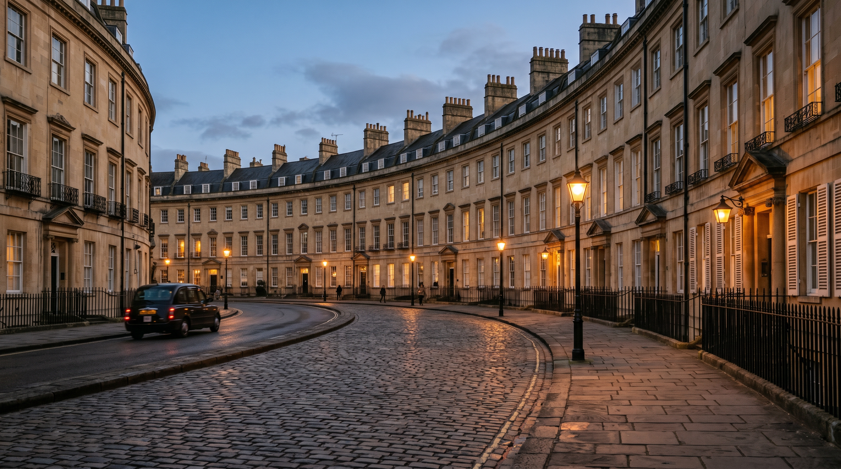 Historic Georgian street near the hotel in central London at twilight